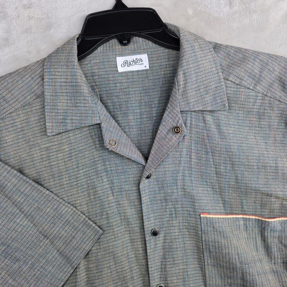 Richter Goods‎ Chambray Mens Short Sleeve Button Up Shirt Medium Casual
